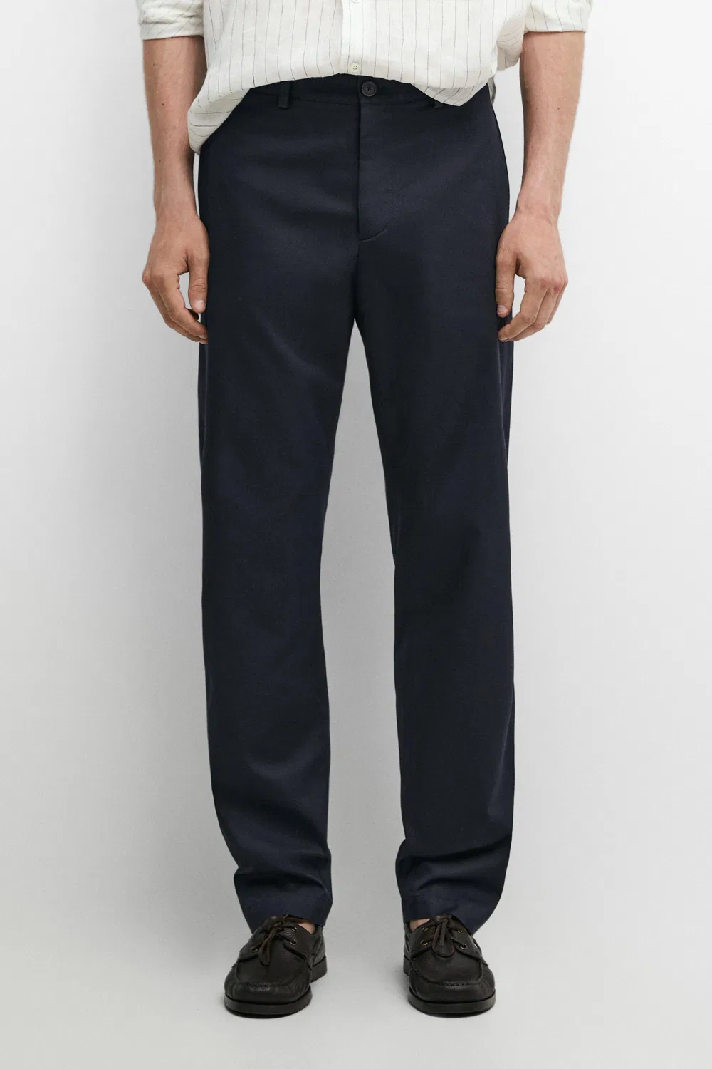 Брюки узкий крой из смесовой хлопковой ткани Massimo Dutti, темно-синий — фото 2