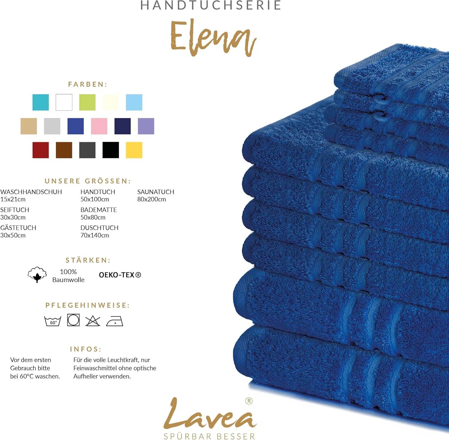 Набор мочалок для мытья 20 шт, Lavea, хлопок, 15x21 см, Dolphin Blue & Royal Blue — фото 3