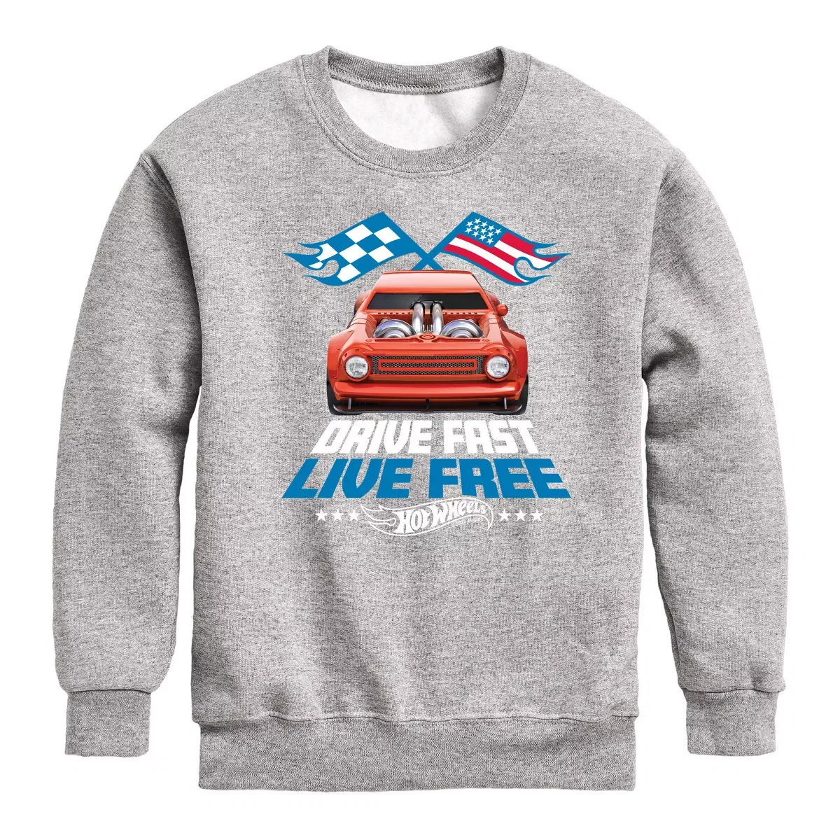 Детский свитшот с принтом Drive Fast Live Free Hot Wheels, Athletic Heather