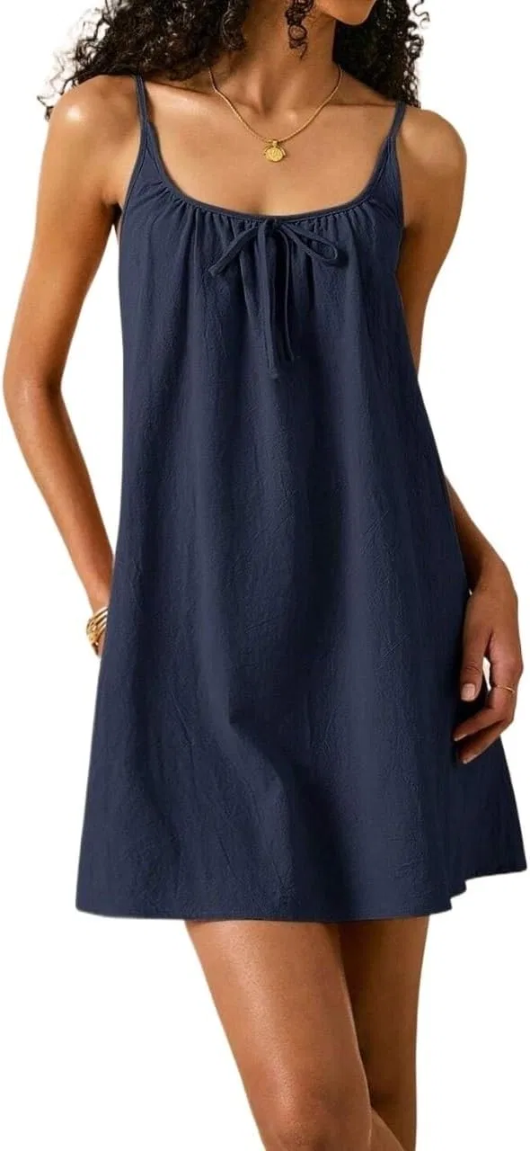 Женское повседневное платье на бретелях с открытой спиной, Navy Blue