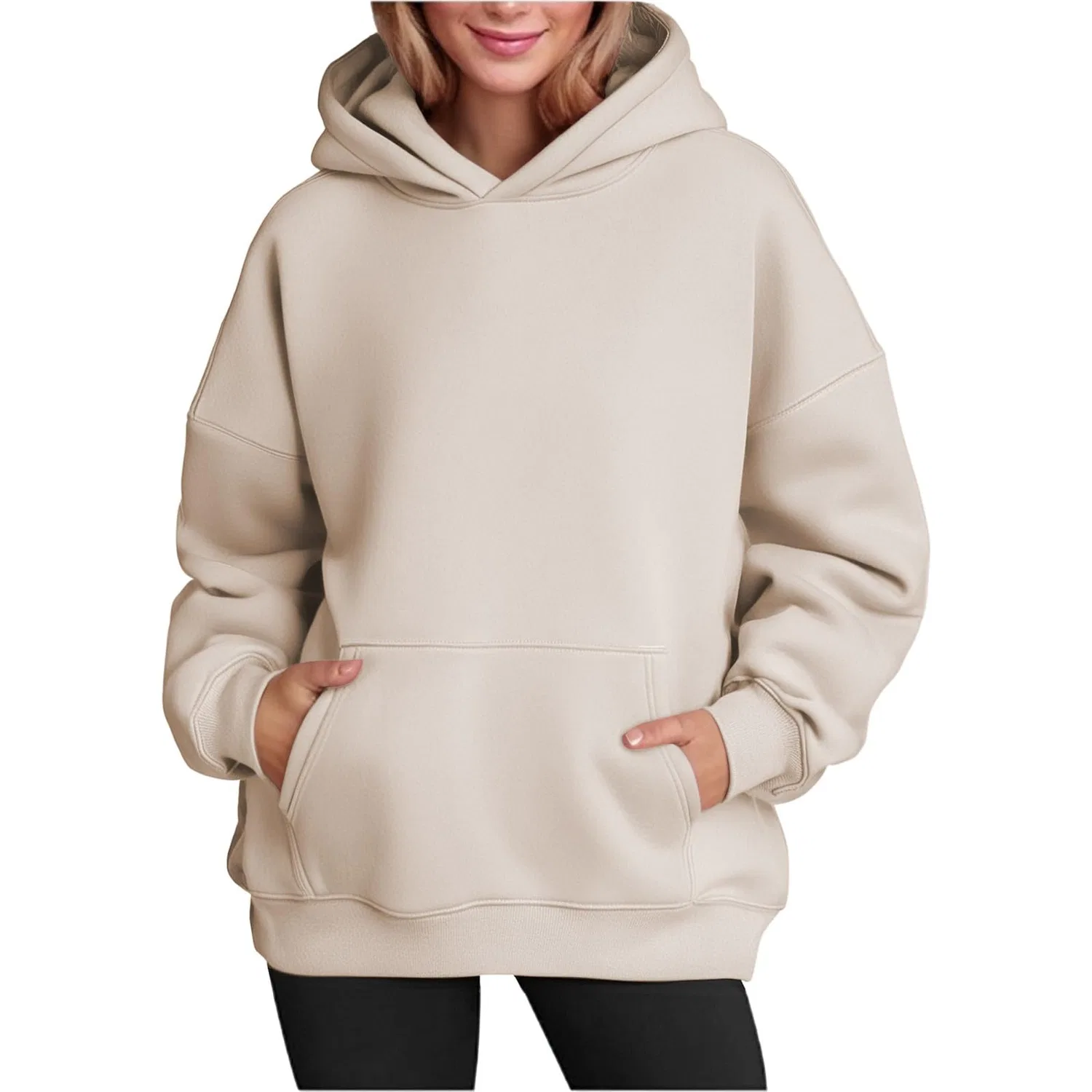 Мужской худи свободного кроя с большим карманом, Beige — фото 2