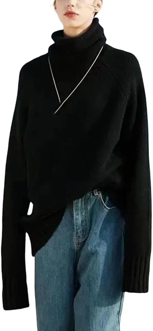 Женский свитер с высоким воротником, модель Pullover, чёрный