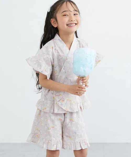 Детское кимоно для девочек с фриллами, модель Frill Jinbei Suit QUNTSTYLE, Черное — фото 2