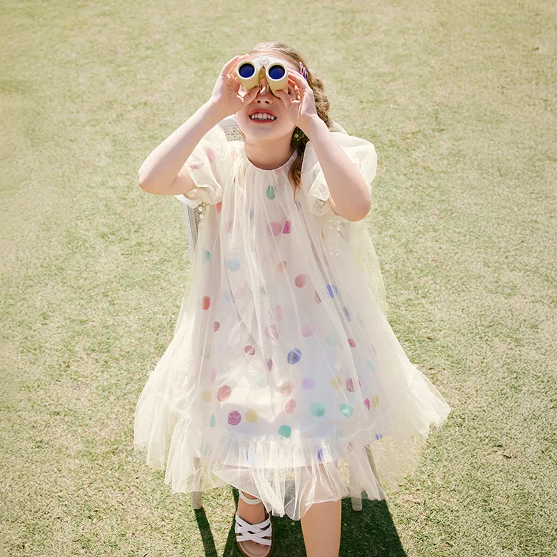 Детское платье для девочек с принтом Pre School Dresses XIANGYING, Apricot — фото 4