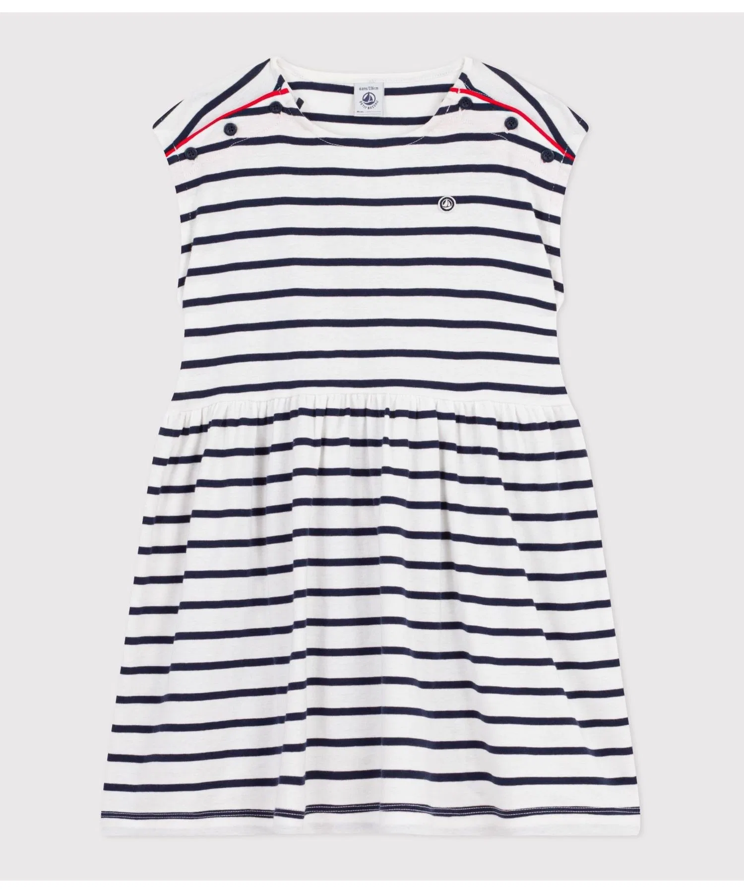 Детское полосатое платье-майка Petit Bateau бело-синее