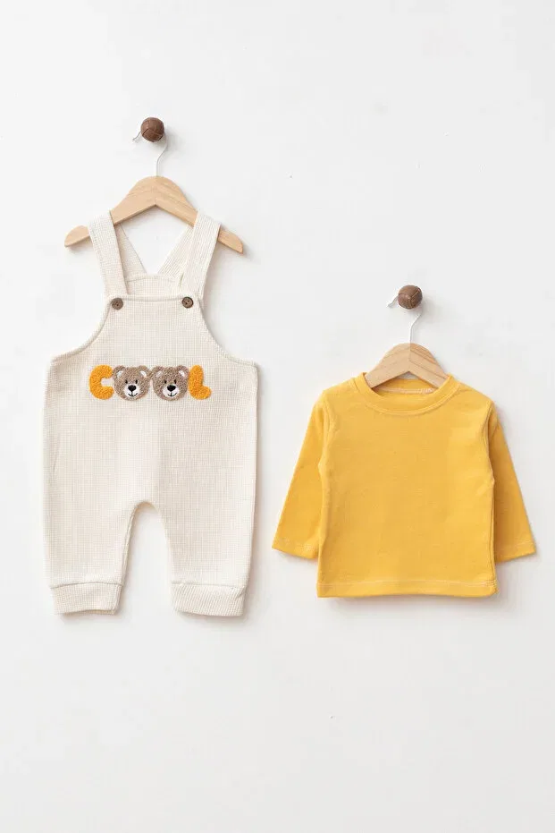 Детский комбинезон с принтом Bear Embroidery Yukobaby Bebeğiniz Için En Doğalı, Yellow — фото 2