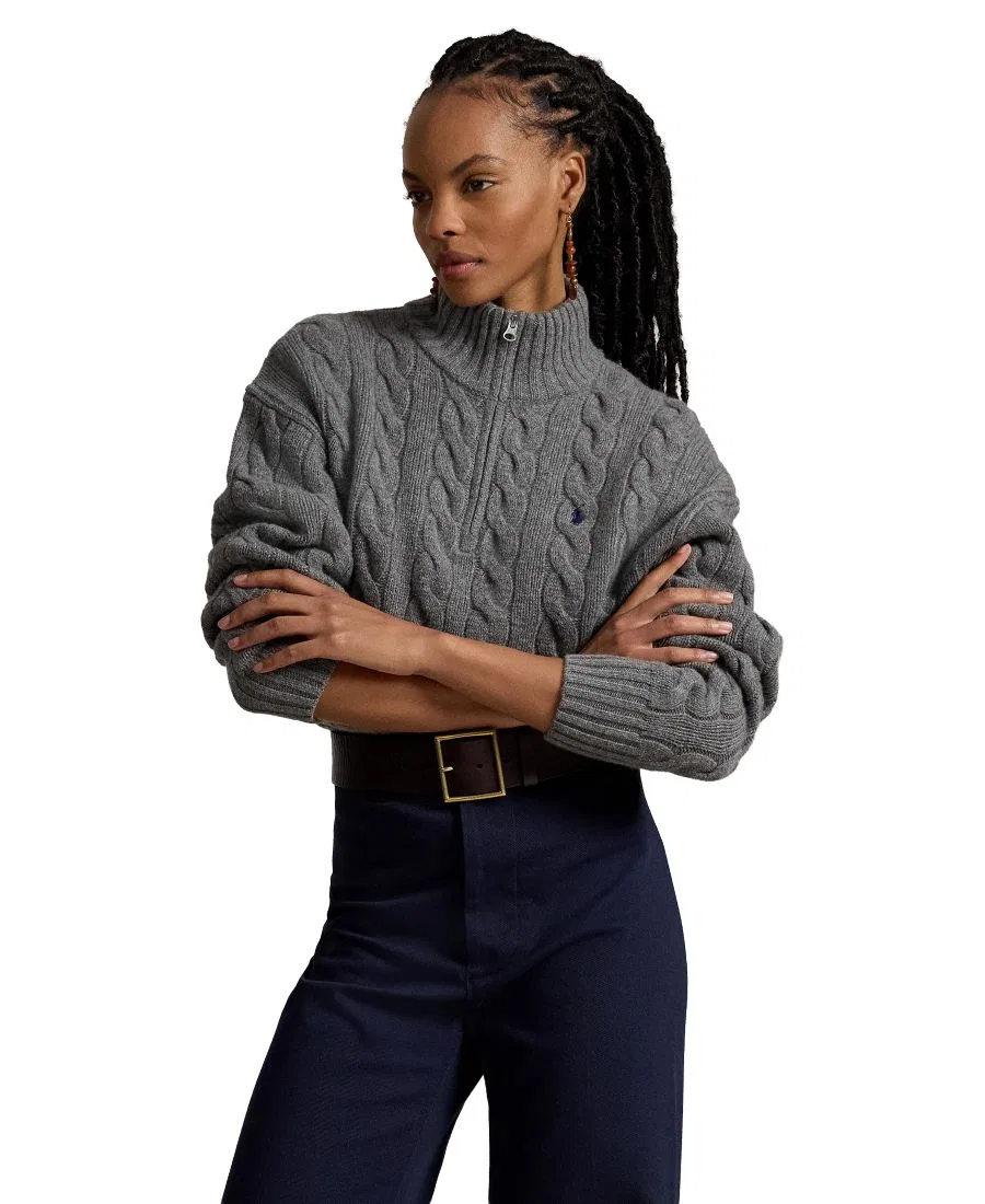 Свитер с высоким воротом и полузастежкой-молнией Polo Ralph Lauren, Flannel Grey Heather