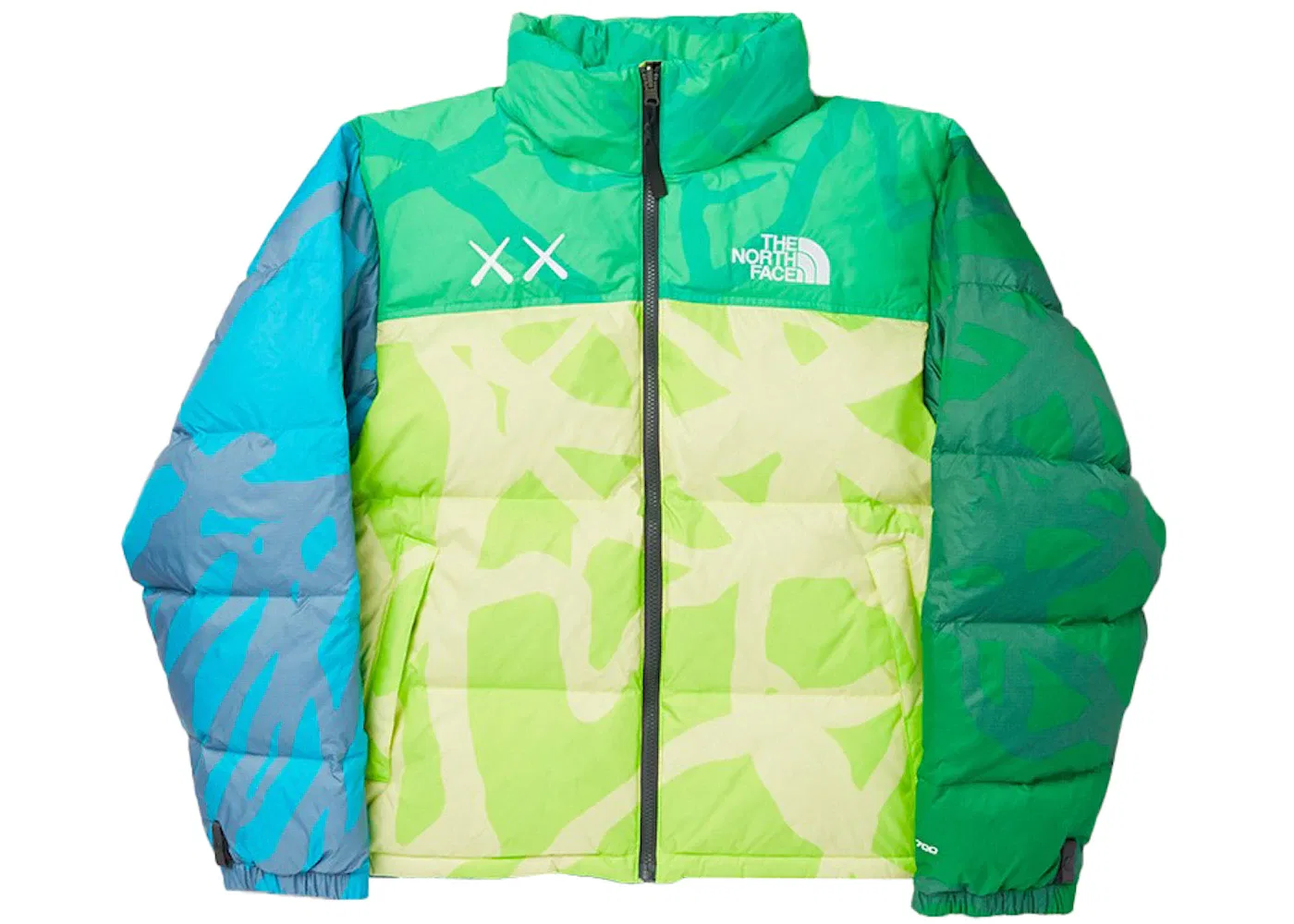 Детская куртка с принтом Retro 1996 Nuptse Jacket KAWS, Kw Safety Green Nuptse Print