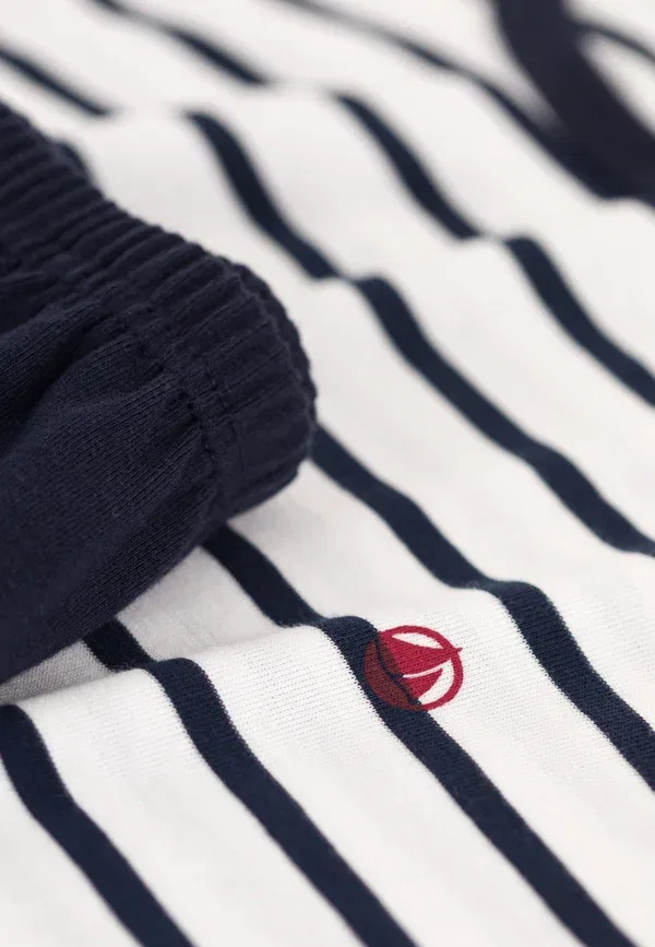 Пижама комплект из футболки и шорт в полоску, 100% хлопок, Petit Bateau, темно-синий — фото 4