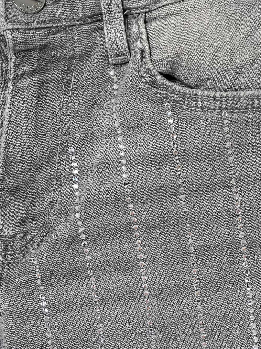 Джинсы широкого кроя со стразами Guess Kids, серый — фото 3