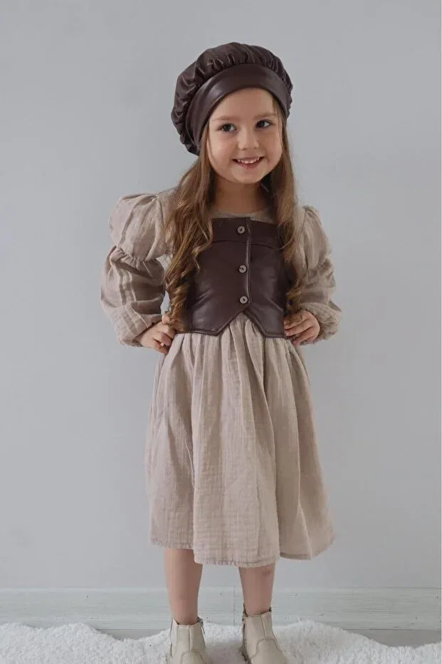 Детское платье для девочек с длинным рукавом Süslüm Kids, Coffee Color — фото 2