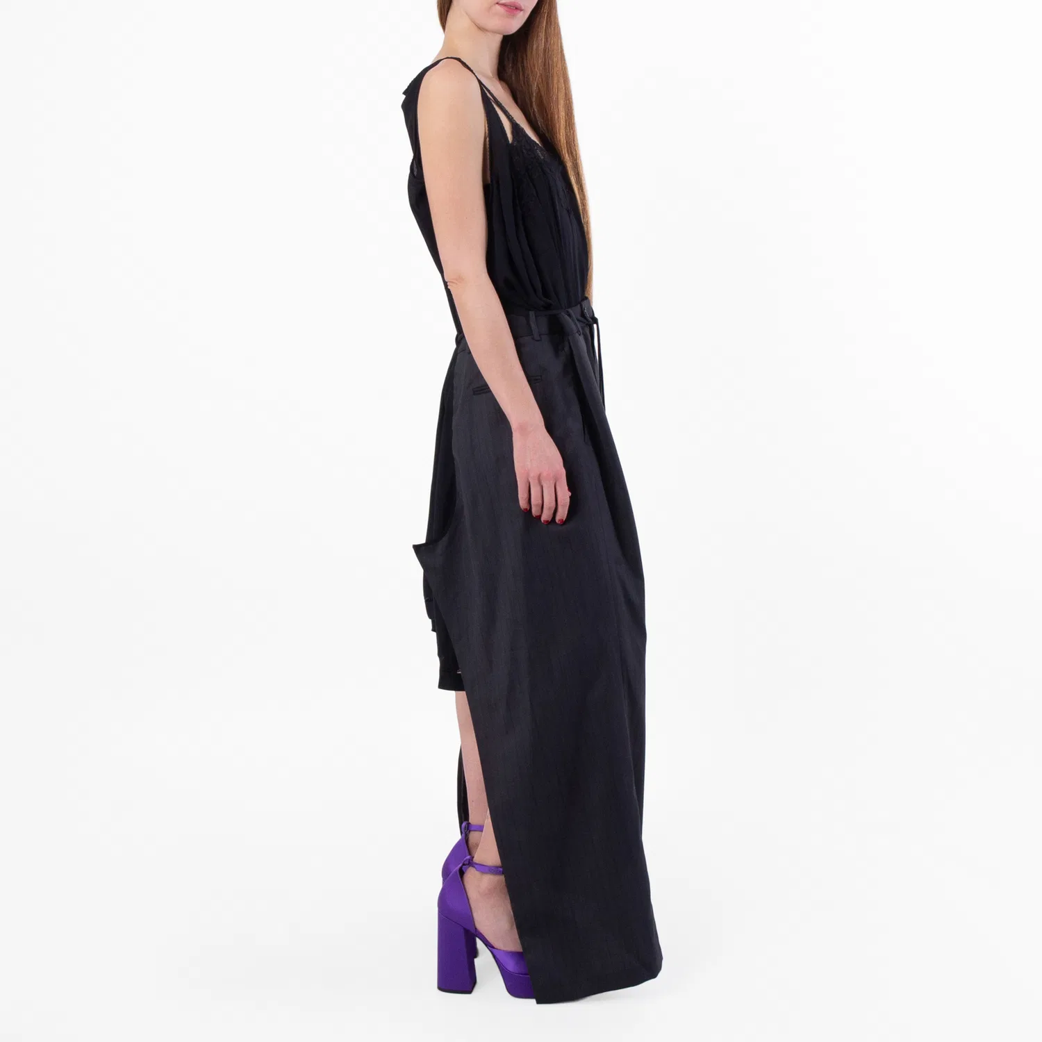 Платье-комбинация с V-образным вырезом Patched V-Neck Slip Dress Balenciaga, Black — фото 3
