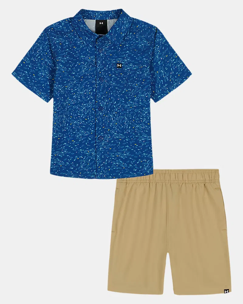 Детский комплект из рубашки и шорт, быстросохнущий, Drift Tide Printed UnderArmour, Varsity Blue/White