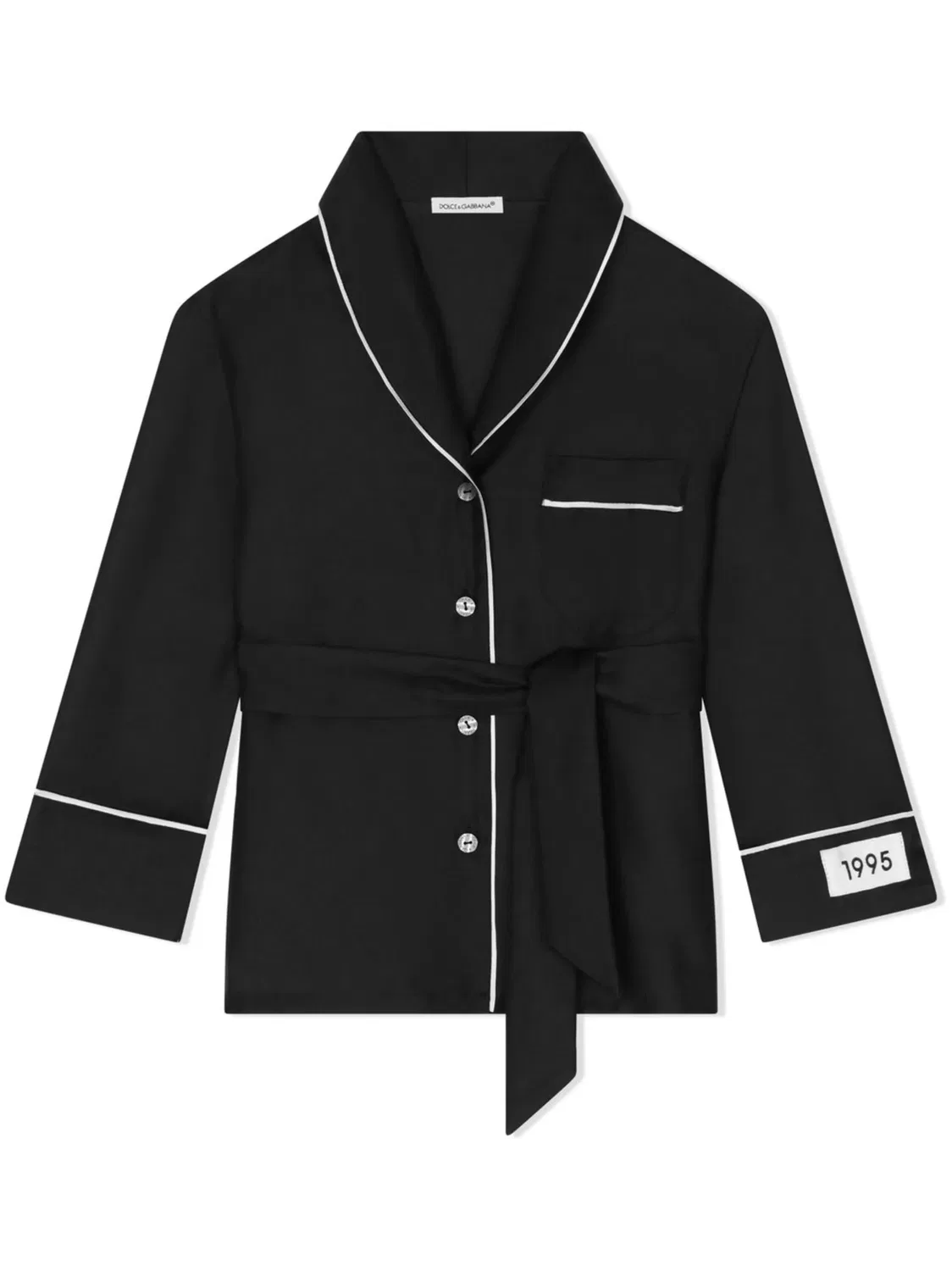 Рубашка-пижама из шелка с поясом Dolce & Gabbana, черный/белый
