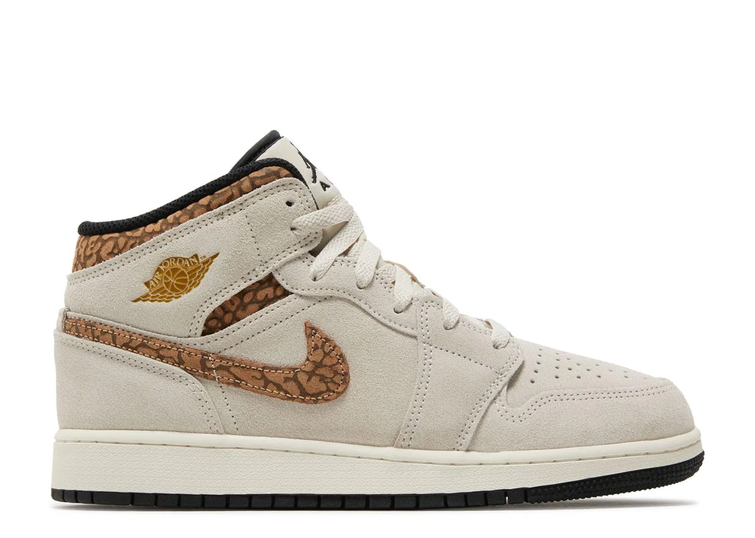 Детские кроссовки для мальчиков Jordan 1 Mid Jordan, Oreowood Brn Metallic Gold