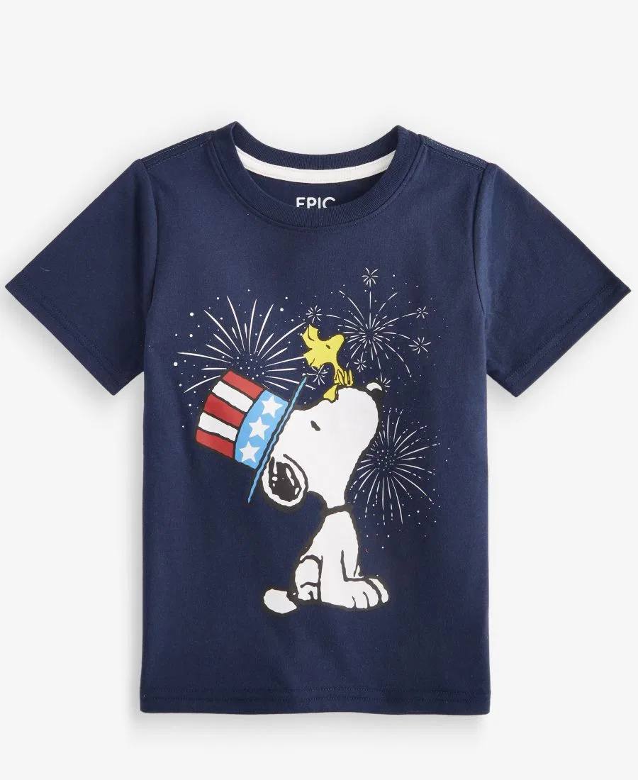 Детская футболка для мальчиков с принтом Snoopy Fireworks Epic Threads, Navy Nautical