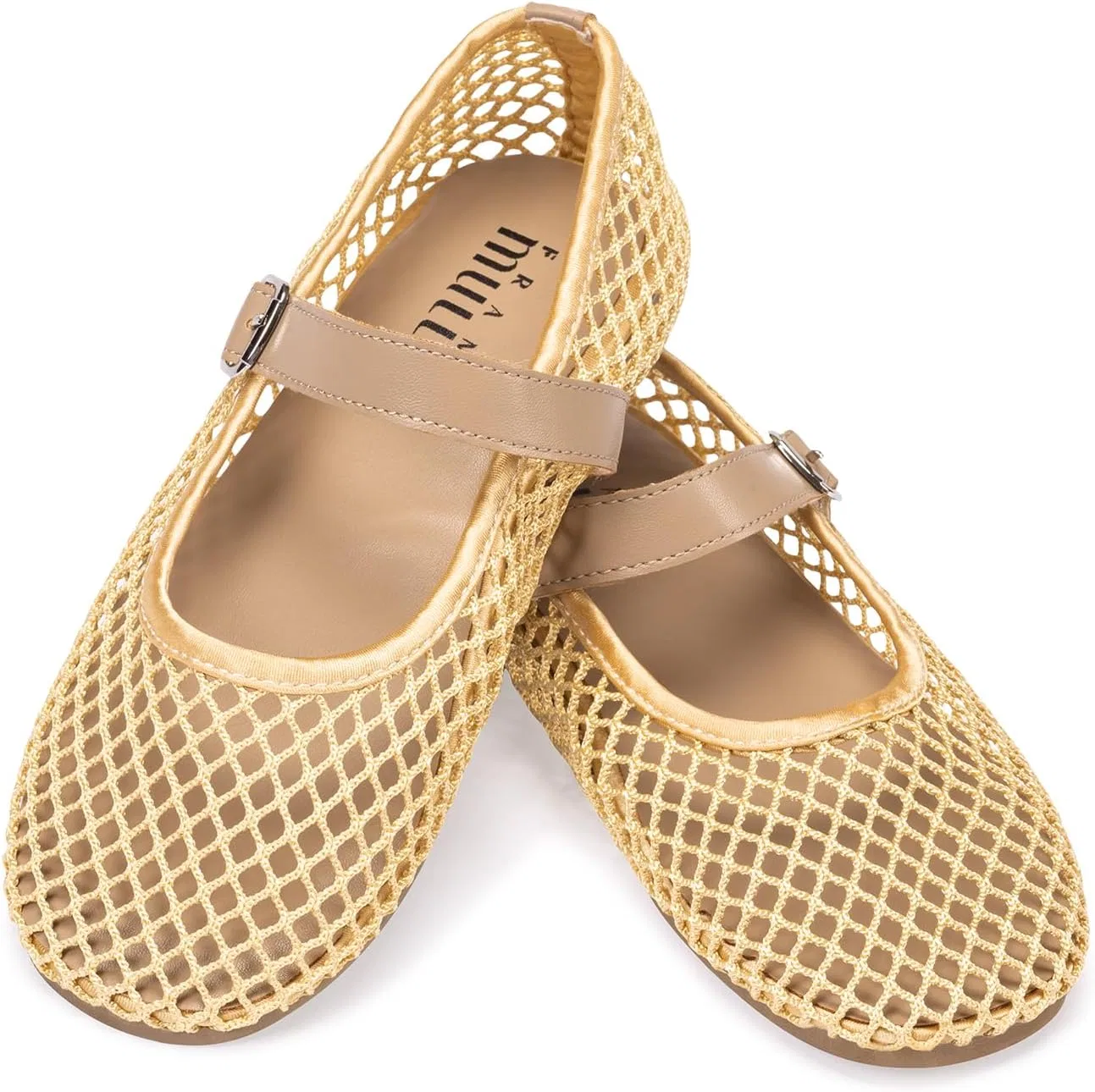 Детские балетки для девочек с пряжкой Frank Mully, Gold/Mesh — фото 2