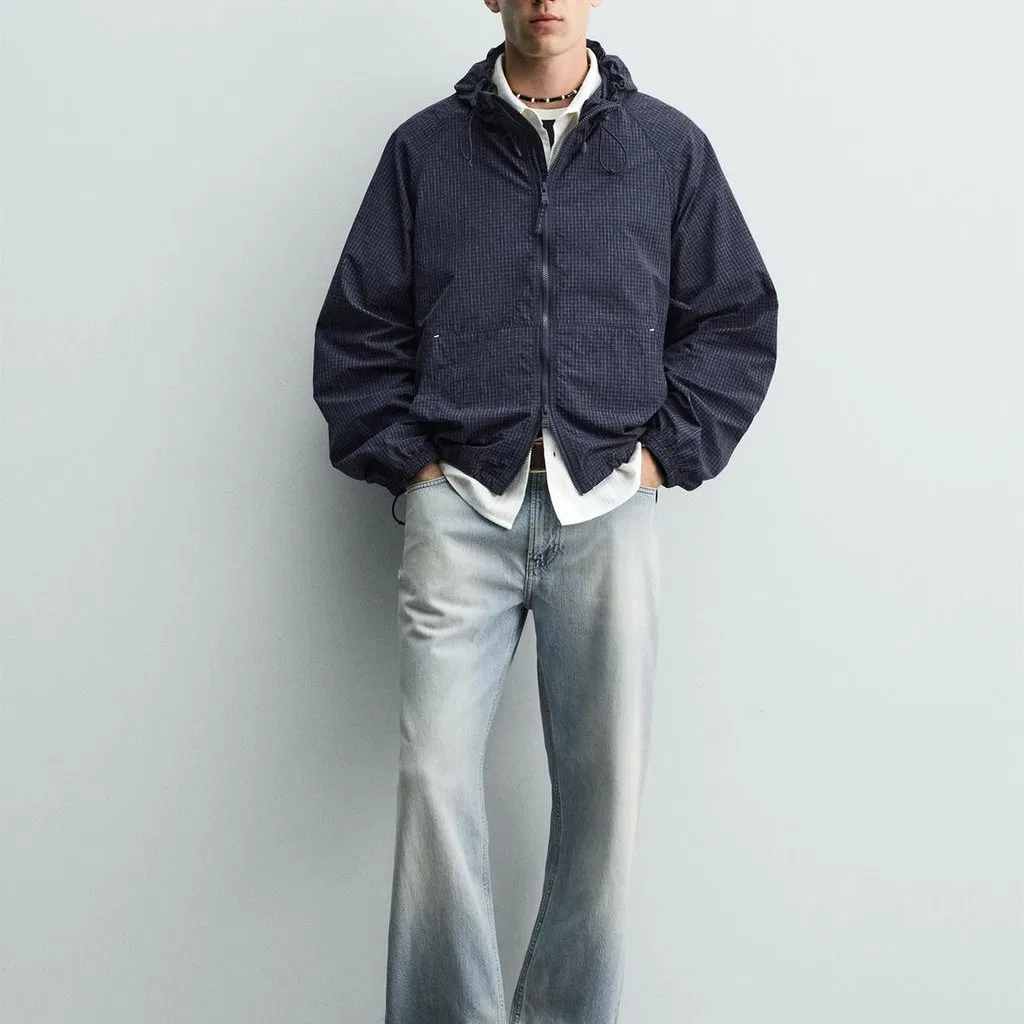 Мужская куртка с капюшоном Moderate Straight Fit ZARA, Sea Blue — фото 4