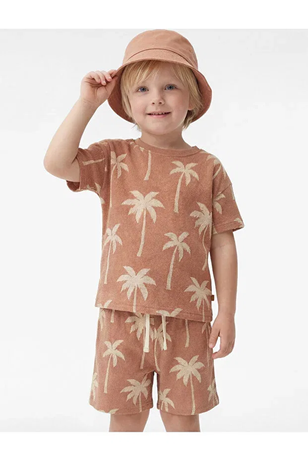 Детская футболка с принтом, оверсайз, Palmiye Printed, Koton, Brown Patterned — фото 2