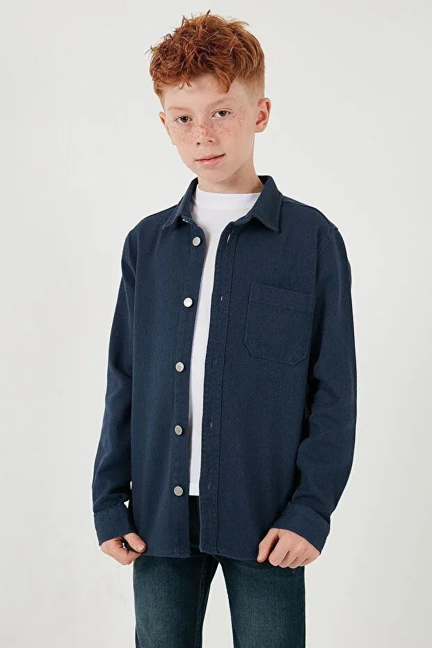 Детская рубашка для мальчиков длинный рукав Lela, Navy Blue — фото 3