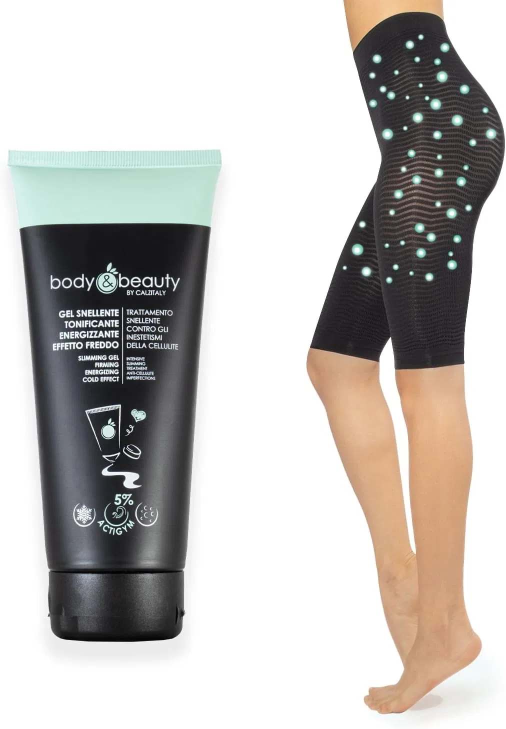 Антицеллюлитные пижамы CALZITALY с гелем и маской, S-M, Cold Pack: Gel+short Pajamas