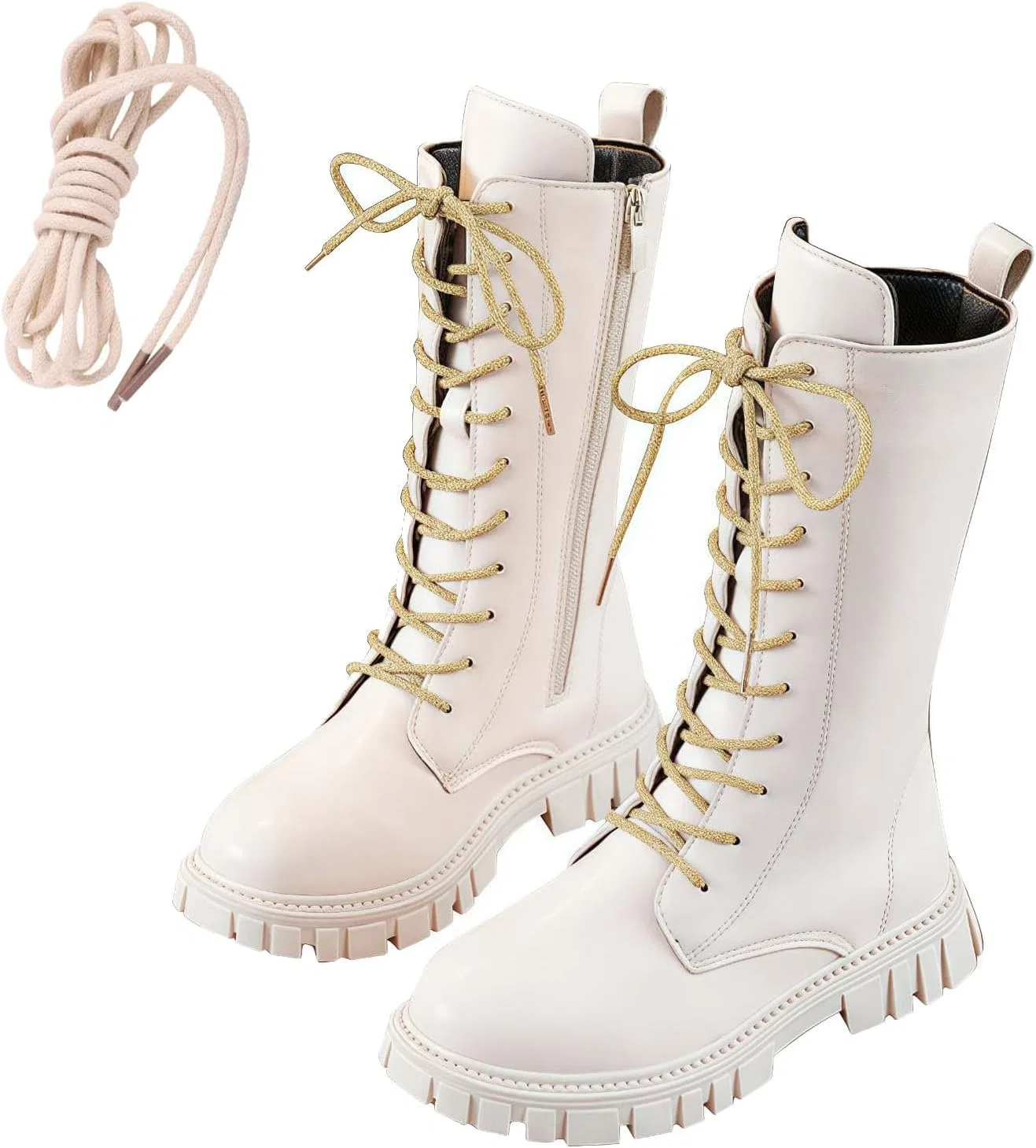 Детские ботинки на шнуровке с люверсами, модель Girls Lace Up Combat Boots, Zzalalana, White — фото 4