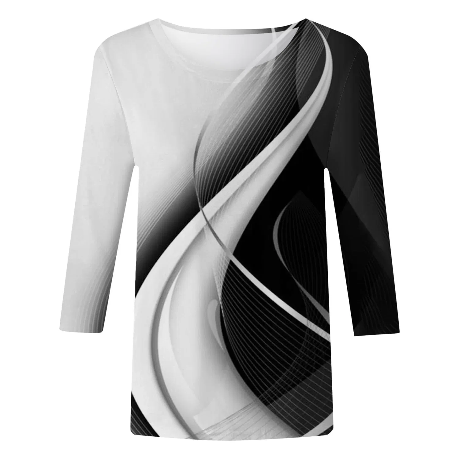 Женская футболка с V-образным вырезом Colorful Gradient Geometric Print, бренд, Black-3 — фото 3