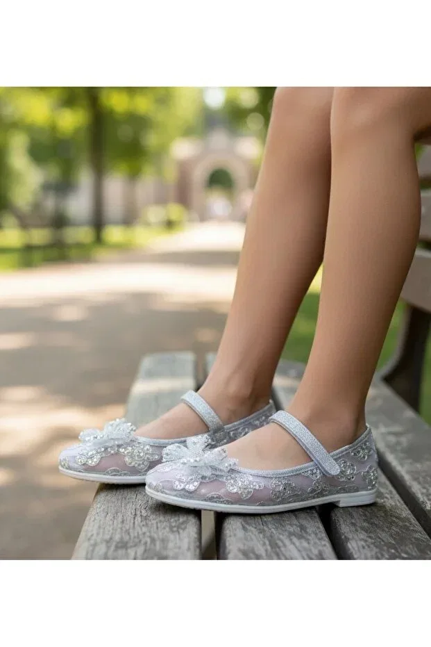 Детские балетки для девочек с ортопедической стелькой Jojo Kids, Silver Mesh — фото 4