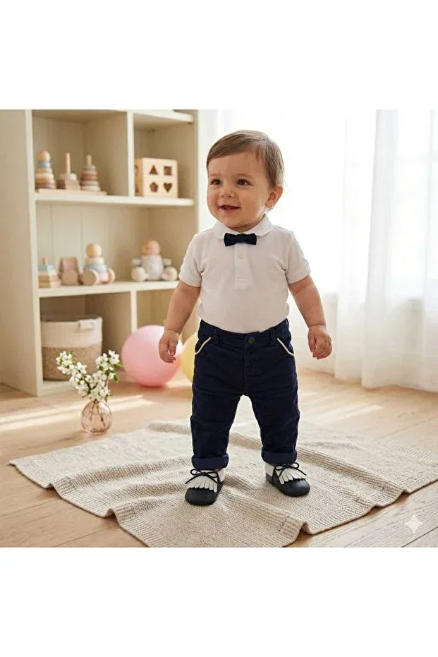 Детские мокасины с регулируемыми скрытыми ремешками на щиколотке Çago Kids, Navy Blue And White — фото 2