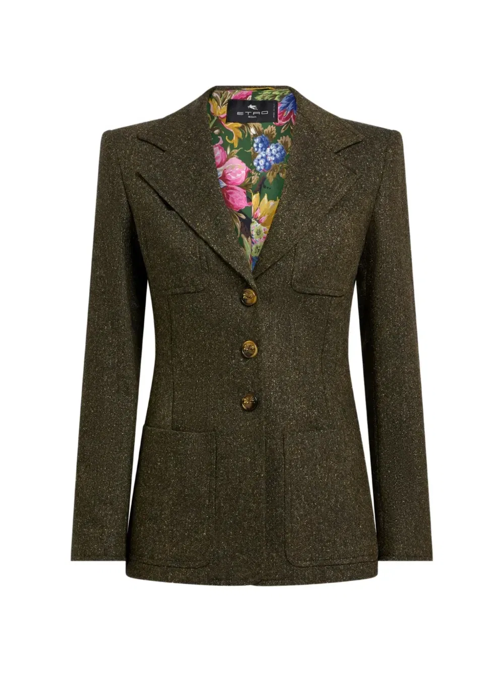 Однобортная куртка из смесовой шерсти Etro, зеленый