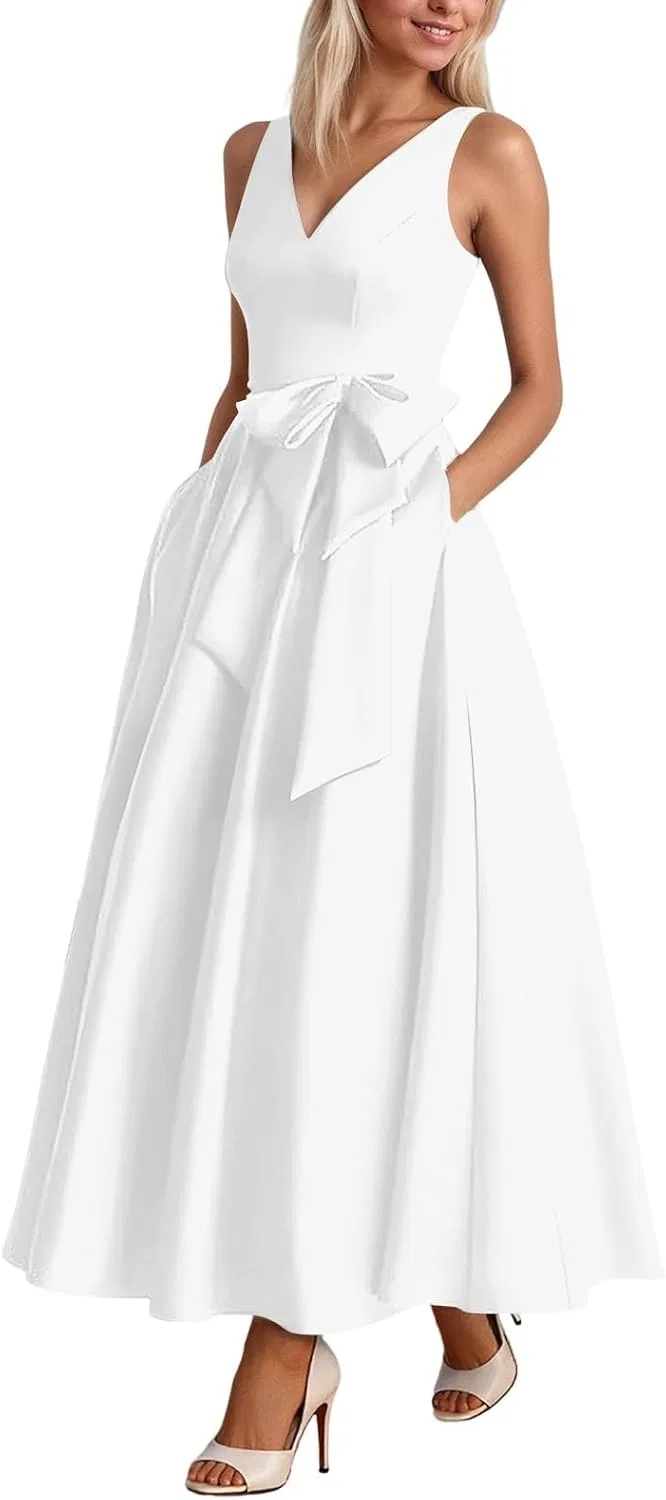 Женское коктейльное платье с бантом и шнуровкой на спине, White