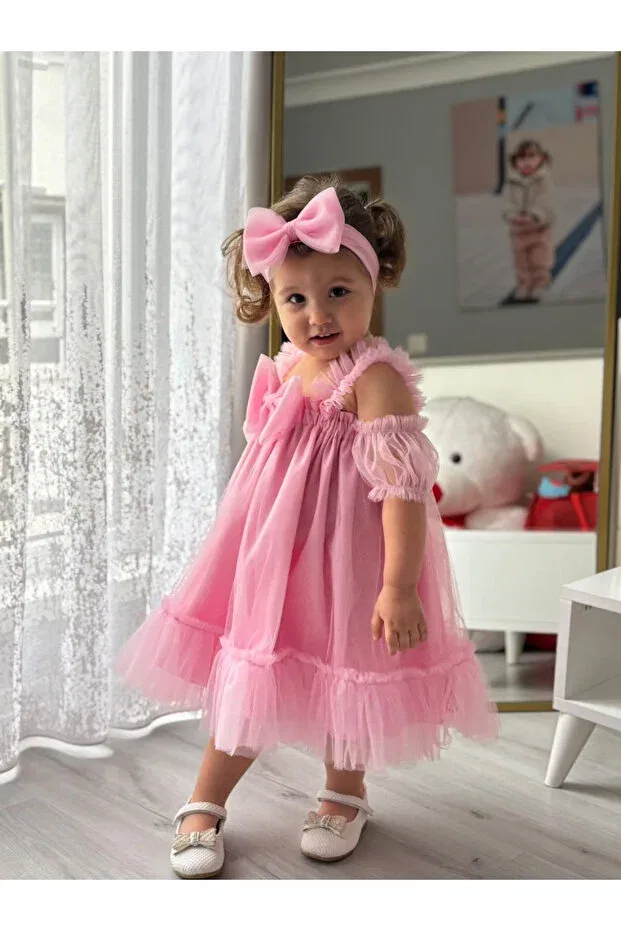 Детское платье для девочек с кружевом Biya Baby, Pink — фото 4