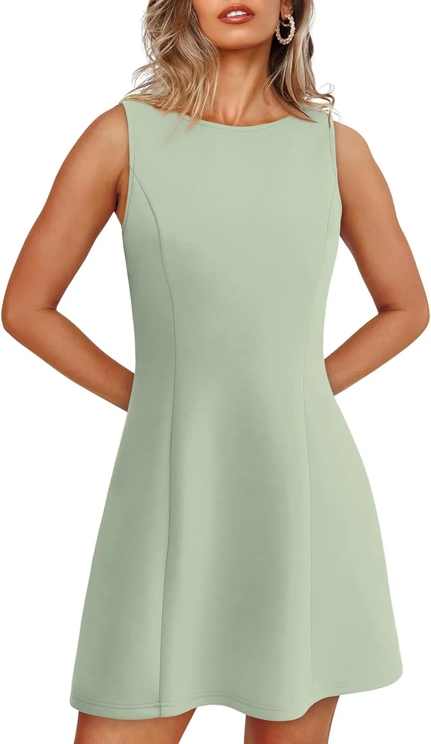 Женское летнее мини-платье A-силуэта без рукавов, Light Green