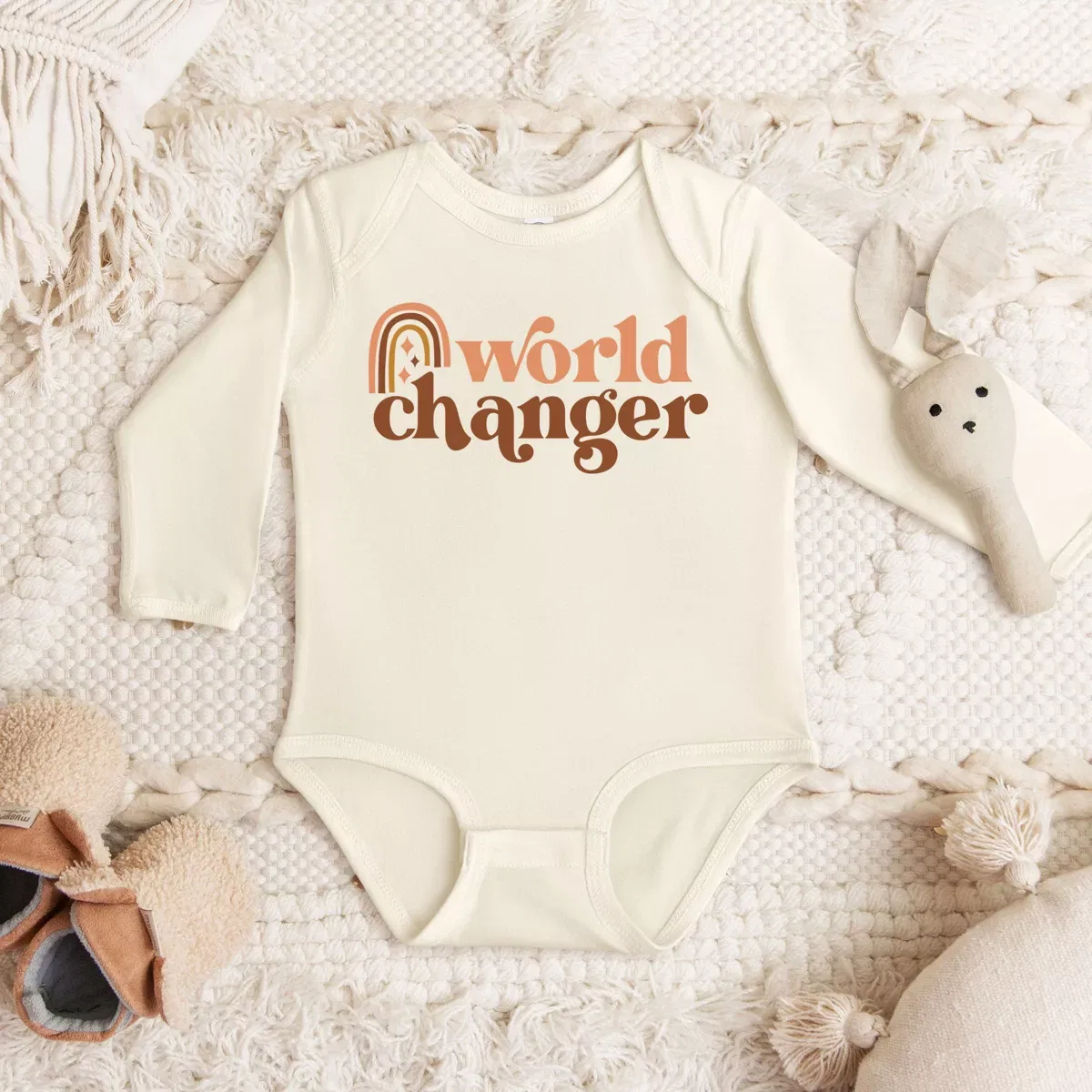 Детский боди с длинным рукавом Boho World Changer The Juniper Shop, Natural — фото 3