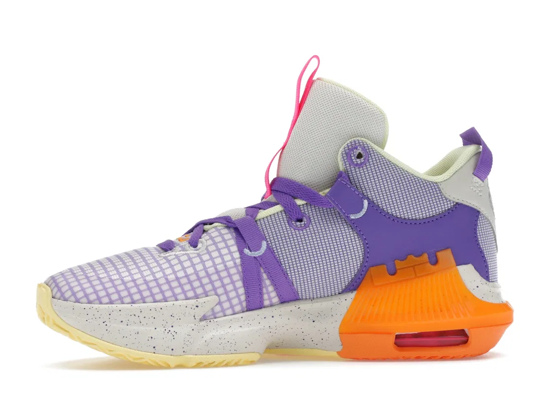 Детские баскетбольные кроссовки с высокой производительностью Nike LeBron Witness 7, Light Orewood/Action Grape/Cobalt Bliss — фото 3