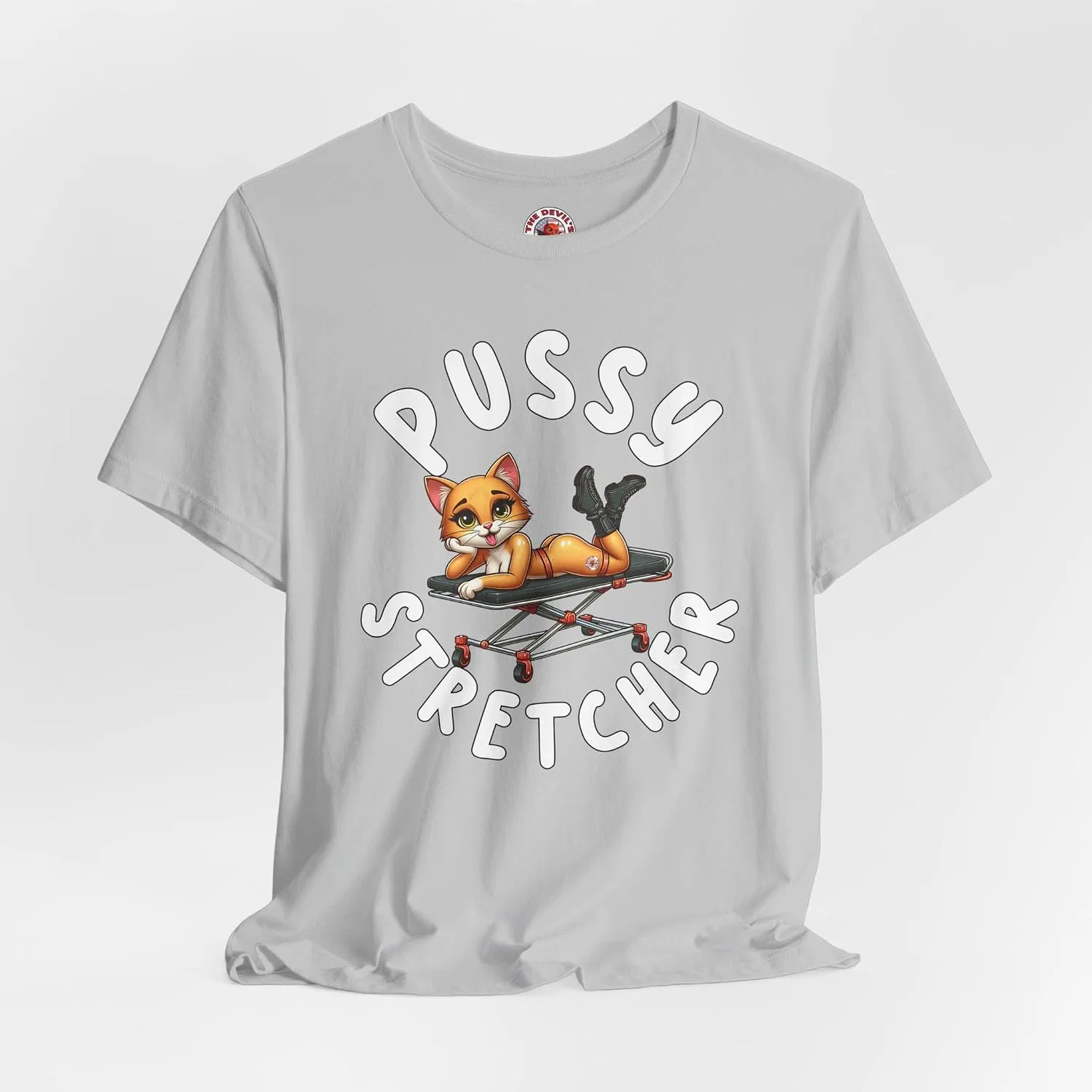 Мужская футболка с принтом Pussy Stretcher, серый меланж — фото 3