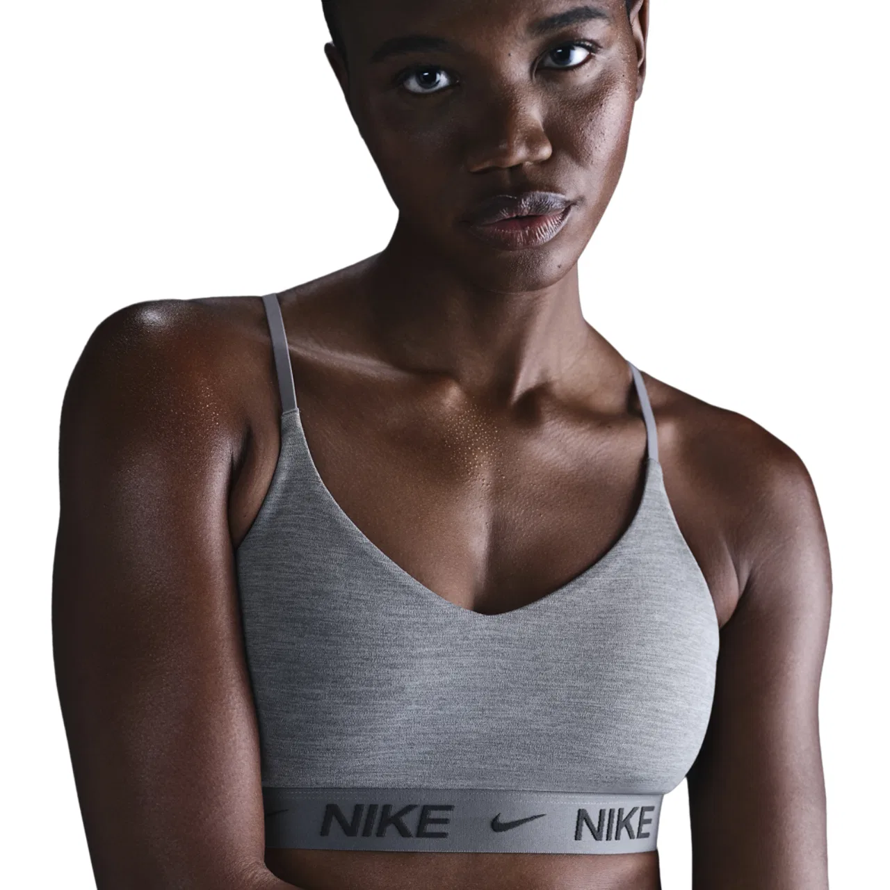 Женский спортивный бюстгальтер с мягкой поддержкой Dri-FIT Indy Bra Nike, Pure/Smoke Grey