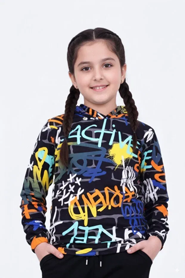 Детское худи для девочек с принтом Fyk Kids, Black