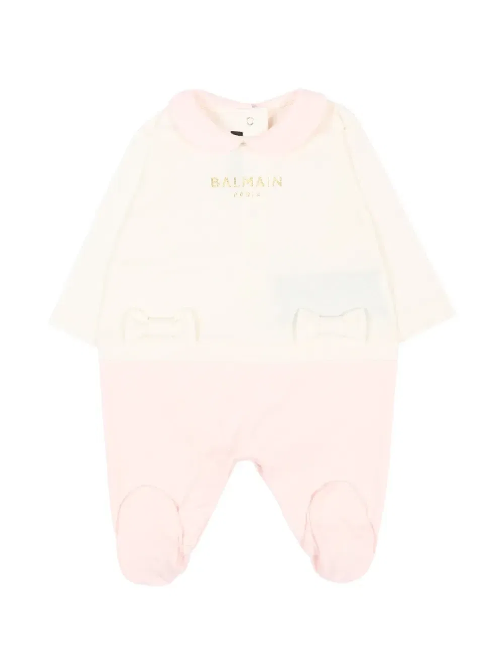 Комплект из боди с логотипом и деталями в виде бантов Balmain Kids, бежевый — фото 2