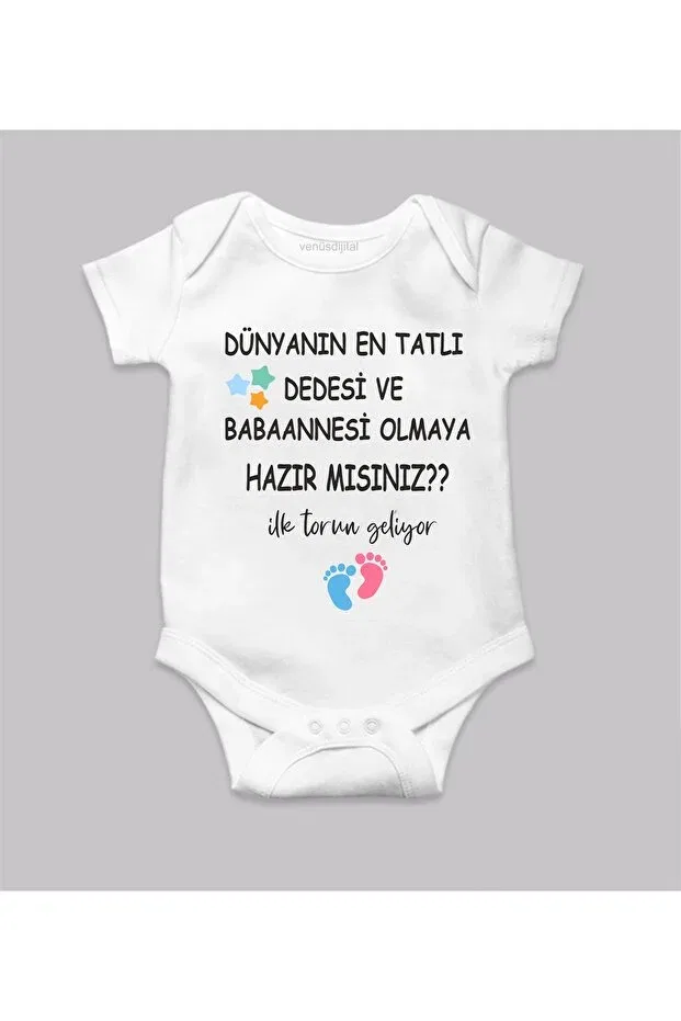 Детское боди с принтом Ready to be grandfather and grandmother Venüsdijital, White