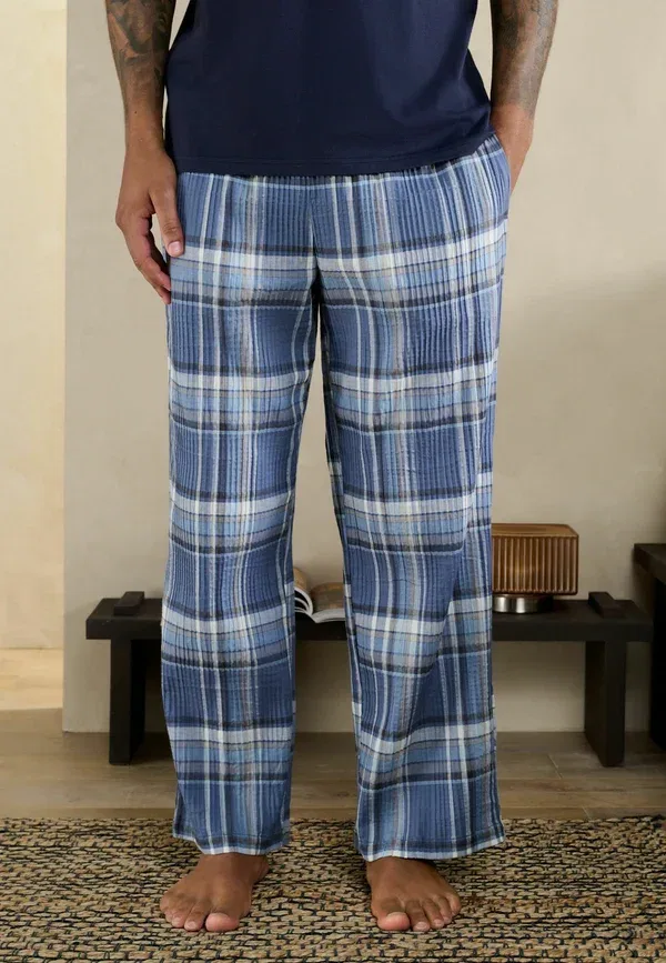 Пижамный комплект из хлопка Regular fit check short sleeve set Next, синий — фото 4