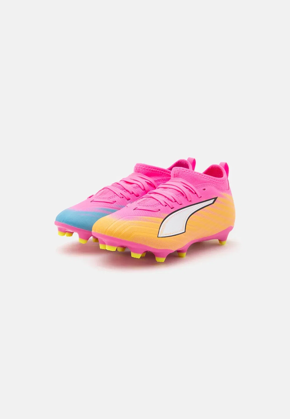 Футбольные бутсы Ultra 6 match fg/ag jr unisex для искусственных газонов Puma, Poison Pink/White/Sun Stream/Bright Aqua/Black — фото 2