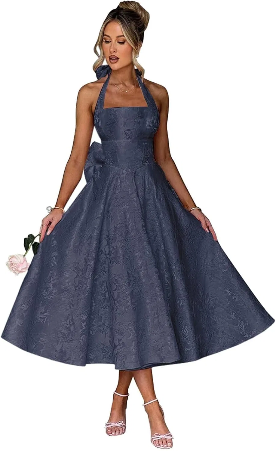 Женское вечернее платье A-силуэта с запахом Satin Jacquard, Navy Blue