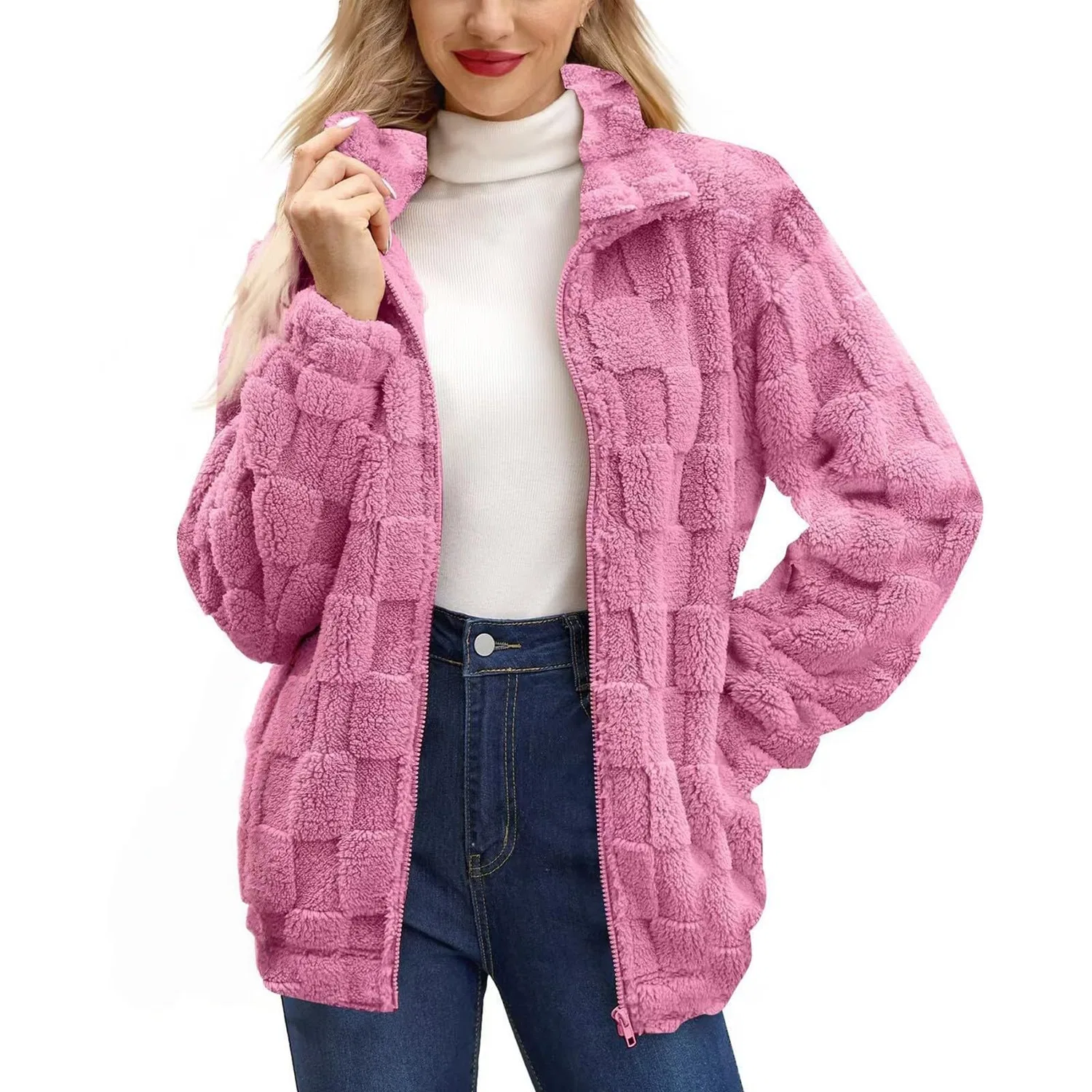 Женское длинное пальто из флиса, Rosa acceso