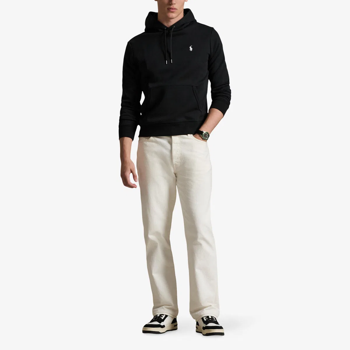 Худи из хлопковой смеси с вышитым логотипом и карманом-кенгуру Polo Ralph Lauren, черный — фото 2