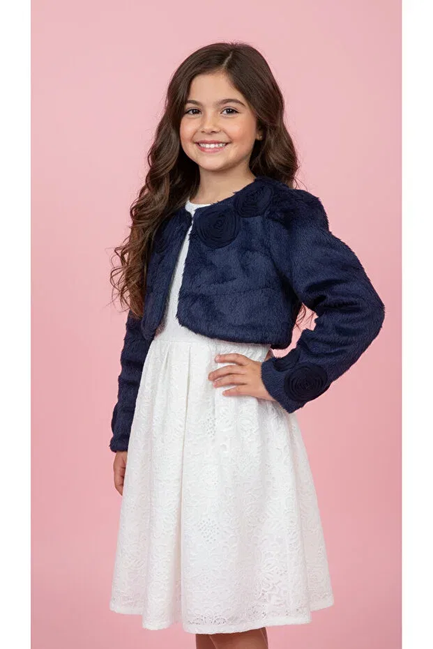 Детское пальто для девочек с мехом Jolanda, Navy Blue — фото 3