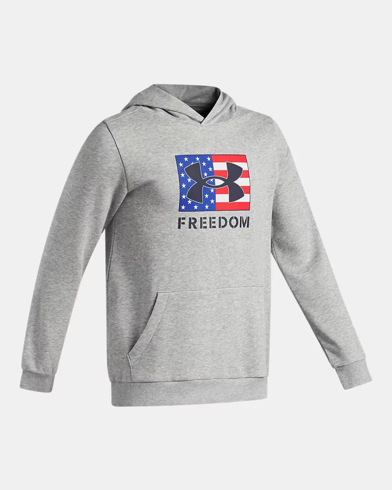 Худи для мальчиков из хлопкового флиса с начесом UA Freedom Big Flag Logo UnderArmour, Steel Medium Heather/Midnight Navy — фото 3