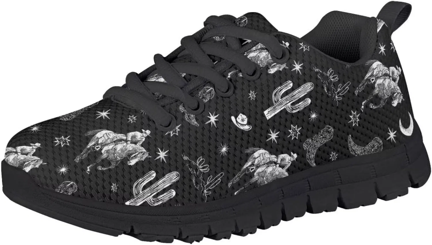 Детские кроссовки для мальчиков с принтом PinUp Angel, Cowboys Horses Cacti Black