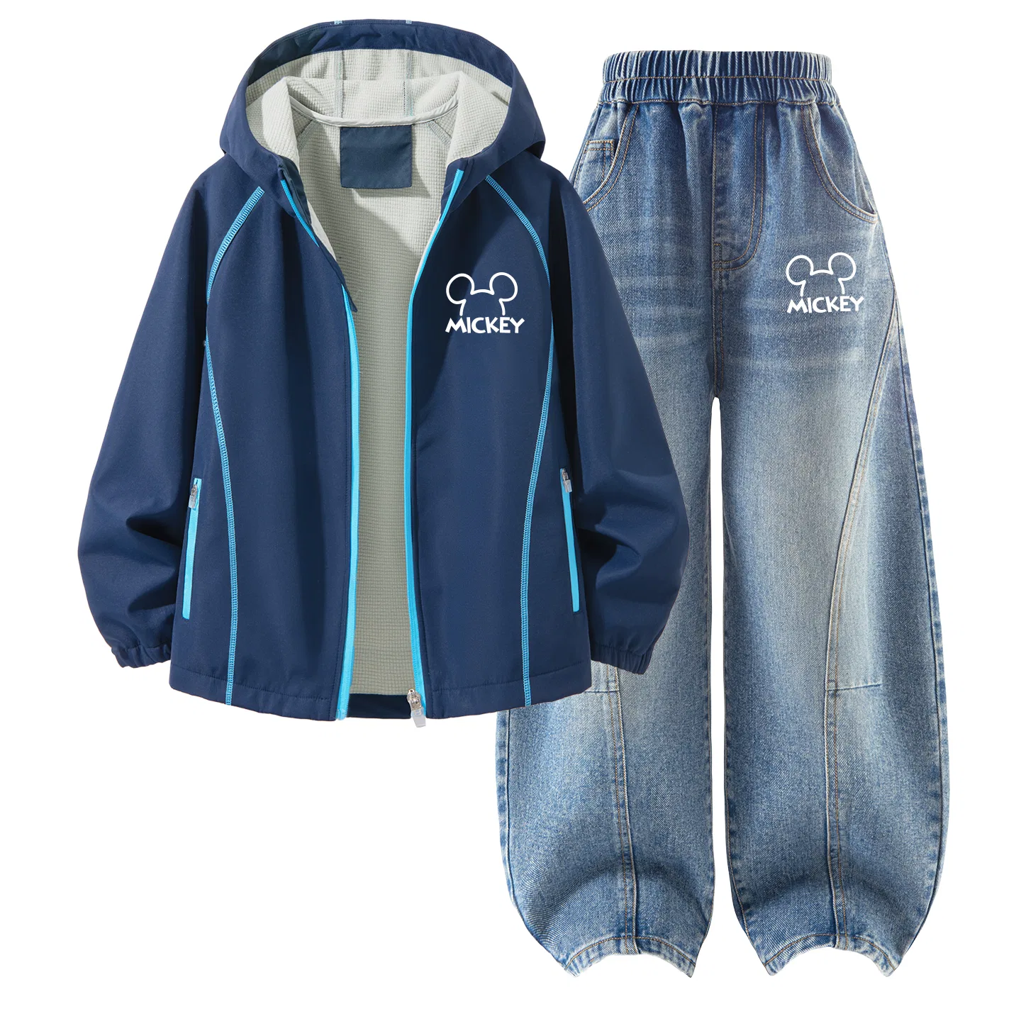 Детский комплект спортивной одежды с капюшоном, Thick Board Line K, Disney, Thick Board Line K Deep Sea Blue+Thick Board Line K Denim Light Blue