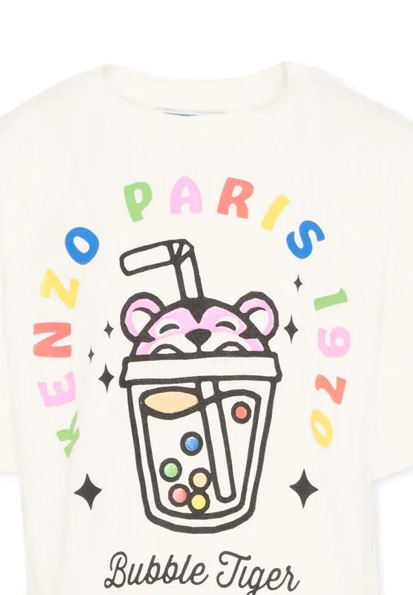 Трикотажное платье Kenzo Kids, белый/зеленый/розовый — фото 3